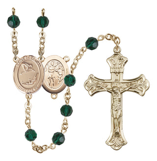 14 Karat Gold-Filled 6mm Austrian Crystal Saint Sebastian/Gymnastics Rosary in Emerald