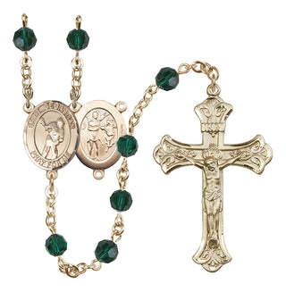 14 Karat Gold-Filled 6mm Austrian Crystal Saint Sebastian/Lacrosse Rosary in Emerald