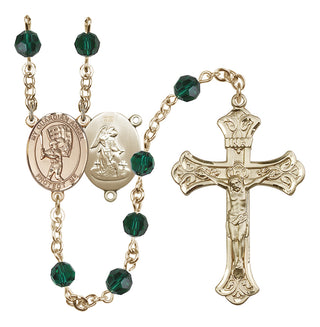 14 Karat Gold-Filled 6mm Austrian Crystal Guardian Angel/Baseball Rosary in Emerald