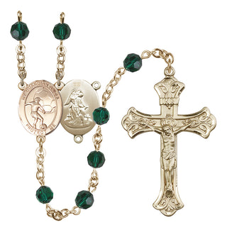 14 Karat Gold-Filled 6mm Austrian Crystal Guardian Angel/Soccer Rosary in Emerald