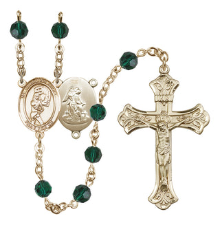 14 Karat Gold-Filled 6mm Austrian Crystal Guardian Angel/Softball Rosary in Emerald