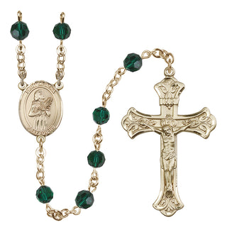 14 Karat Gold 6mm Austrian Crystal Saint Agatha Rosary in Emerald