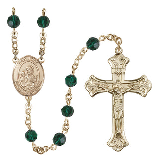 14 Karat Gold 6mm Austrian Crystal San Jose Rosary in Emerald