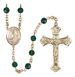14 Karat Gold 6mm Austrian Crystal San Judas Rosary in Emerald