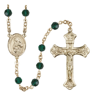 14 Karat Gold 6mm Austrian Crystal Our Lady of Providence Rosary in Emerald