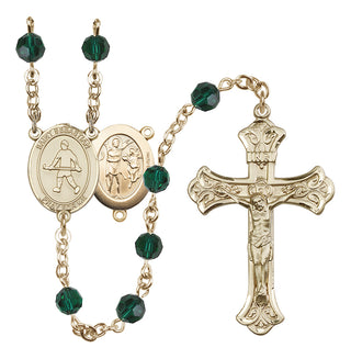 14 Karat Gold 6mm Austrian Crystal Saint Sebastian/Field Hockey Rosary in Emerald