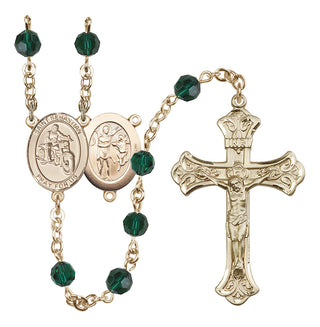 14 Karat Gold 6mm Austrian Crystal Saint Sebastian / Motorcycle Rosary in Emerald