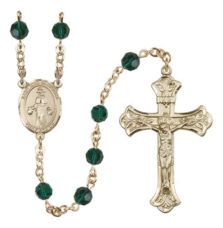 14 Karat Gold 6mm Austrian Crystal Saint Nino de Atocha Rosary in Emerald