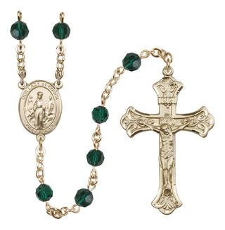 14 Karat Gold 6mm Austrian Crystal Our Lady of Knock Rosary in Emerald