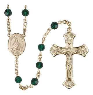 14 Karat Gold 6mm Austrian Crystal Saint Christian Demosthenes Rosary in Emerald
