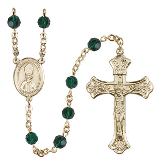 14 Karat Gold 6mm Austrian Crystal Saint Anselm of Canterbury Rosary in Emerald