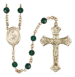 14 Karat Gold 6mm Austrian Crystal Saint Josemaria Escriva Rosary in Emerald