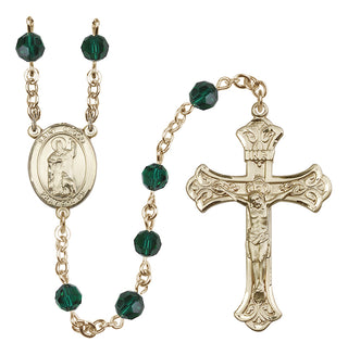 14 Karat Gold 6mm Austrian Crystal Saint Drogo Rosary in Emerald