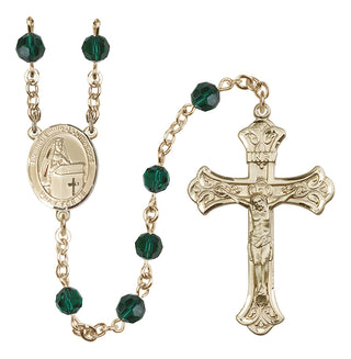 14 Karat Gold 6mm Austrian Crystal Blessed Emilee Doultremont Rosary in Emerald
