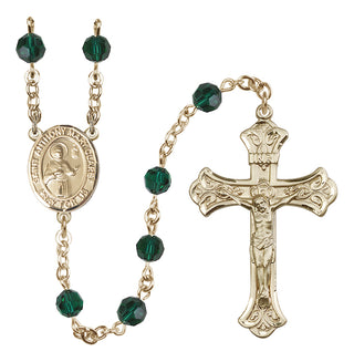 14 Karat Gold 6mm Austrian Crystal Saint Anthony Mary Claret Rosary in Emerald