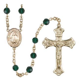 14 Karat Gold 6mm Austrian Crystal Saint Maria Bertilla Boscardin Rosary in Emerald