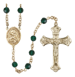 14 Karat Gold 6mm Austrian Crystal Our Lady of the Precious Blood Rosary in Emerald