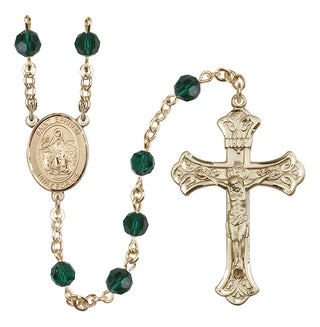 14 Karat Gold 6mm Austrian Crystal Saint Ephrem Rosary in Emerald