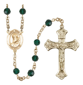 14 Karat Gold 6mm Austrian Crystal Pope Pius V Rosary in Emerald