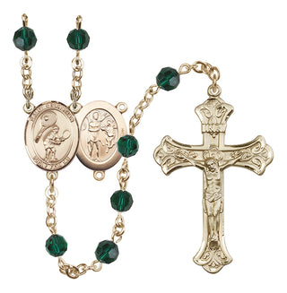 14 Karat Gold 6mm Austrian Crystal Saint Sebastian / Tennis Rosary in Emerald