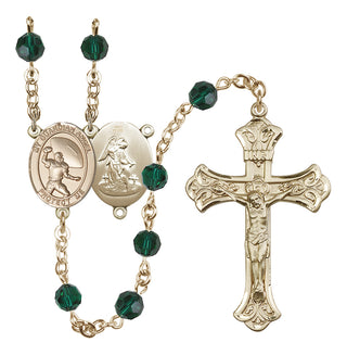 14 Karat Gold 6mm Austrian Crystal Guardian Angel/Track&Field-Women Rosary in Emerald
