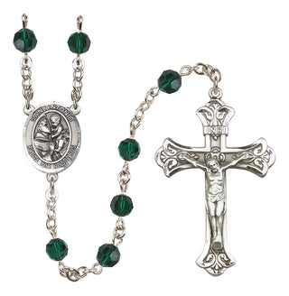 Sterling Silver 6mm Austrian Crystal San Antonio Rosary in Emerald