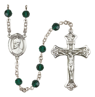 Sterling Silver 6mm Austrian Crystal Saint Edward the Confessor Rosary in Emerald