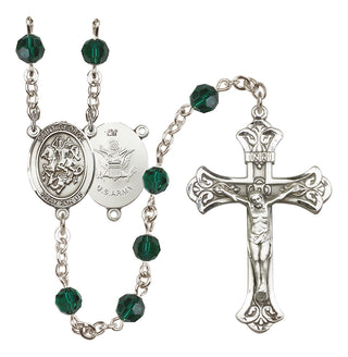 Sterling Silver 6mm Austrian Crystal Saint George / Army Rosary in Emerald