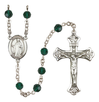 Sterling Silver 6mm Austrian Crystal Saint Justin Rosary in Emerald