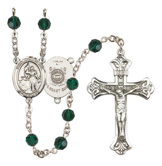 Sterling Silver 6mm Austrian Crystal Saint Joan of Arc /Coast Guard Rosary in Emerald