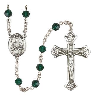 Sterling Silver 6mm Austrian Crystal Saint Kateri Tekakwitha Rosary in Emerald