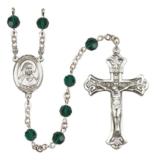 Sterling Silver 6mm Austrian Crystal Saint Louise de Marillac Rosary in Emerald