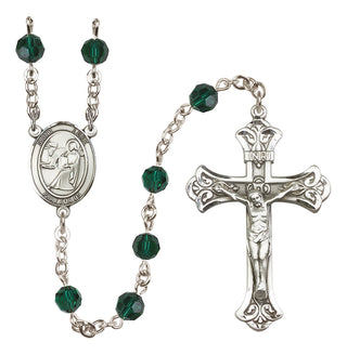 Sterling Silver 6mm Austrian Crystal Saint Luke the Apostle Rosary in Emerald