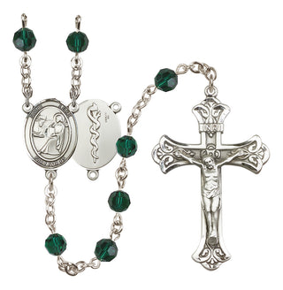 Sterling Silver 6mm Austrian Crystal Saint Luke the Apostle / Doctor Rosary in Emerald