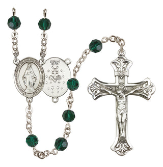 Sterling Silver 6mm Austrian Crystal Miraculous Rosary in Emerald