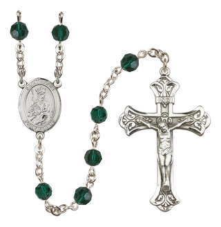 Sterling Silver 6mm Austrian Crystal Saint Louis Rosary in Emerald