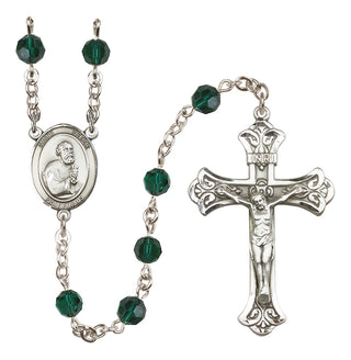 Sterling Silver 6mm Austrian Crystal Saint Peter the Apostle Rosary in Emerald