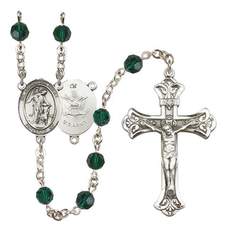 Sterling Silver 6mm Austrian Crystal Guardian Angel / Army Rosary in Emerald