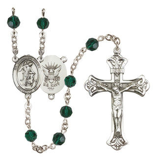 Sterling Silver 6mm Austrian Crystal Guardian Angel / Navy Rosary in Emerald