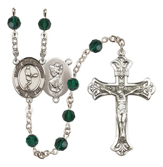 Sterling Silver 6mm Austrian Crystal Saint Christopher/Tennis Rosary in Emerald