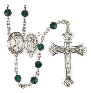 Sterling Silver 6mm Austrian Crystal Saint Sebastian/Football Rosary in Emerald