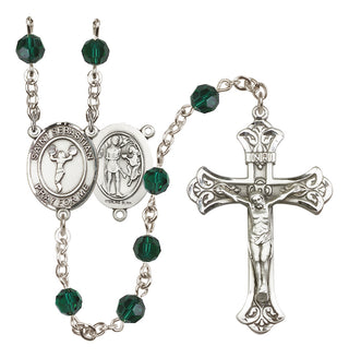 Sterling Silver 6mm Austrian Crystal Saint Sebastian/Cheerleading Rosary in Emerald