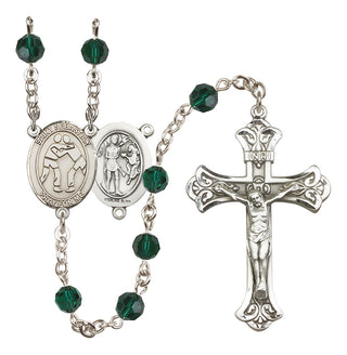 Sterling Silver 6mm Austrian Crystal Saint Sebastian/Wrestling Rosary in Emerald