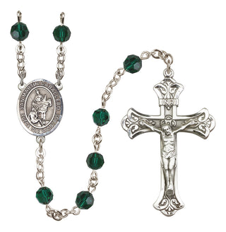 Sterling Silver 6mm Austrian Crystal San Martin Caballero Rosary in Emerald