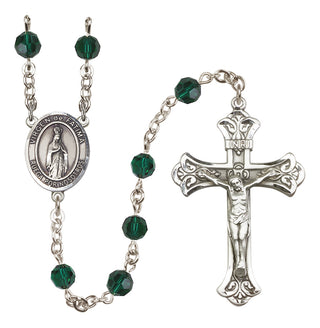 Sterling Silver 6mm Austrian Crystal Virgen del Fatima Rosary in Emerald