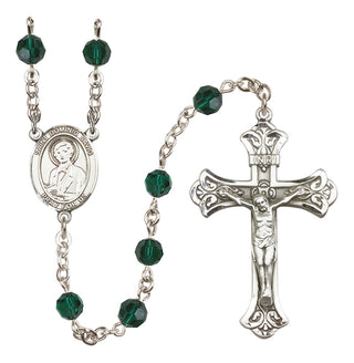 Sterling Silver 6mm Austrian Crystal Saint Dominic Savio Rosary in Emerald
