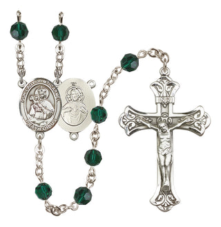 Sterling Silver 6mm Austrian Crystal Our Lady of Mount Carmel Rosary in Emerald