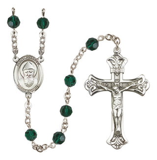 Sterling Silver 6mm Austrian Crystal Saint Sharbel Rosary in Emerald