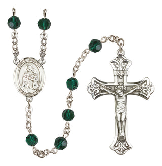 Sterling Silver 6mm Austrian Crystal Saint Angela Merici Rosary in Emerald