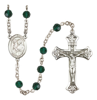Sterling Silver 6mm Austrian Crystal Saint Dunstan Rosary in Emerald